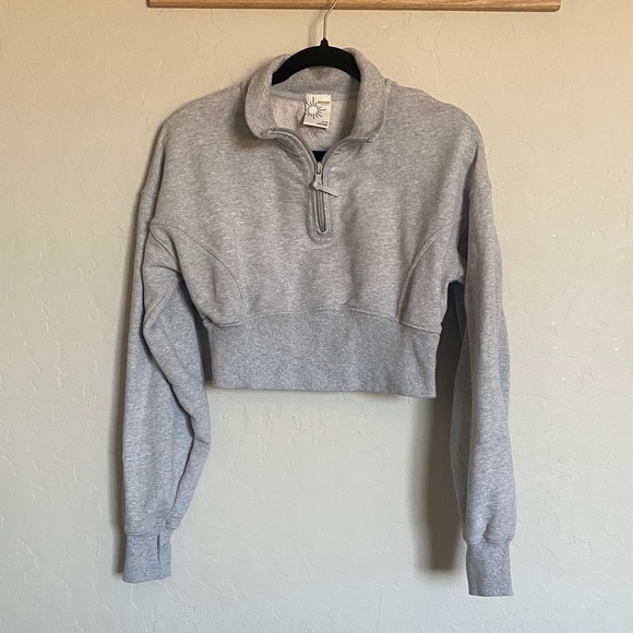 aerie Tops - Aerie Heather Gray Cropped Quarter-Zip Sweatshirt